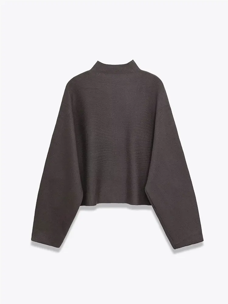 TFAFXY Knitted Women Cardigan 2025 Autumn Batwing Sleeve Turtleneck Zipper Short Sweater Female Crop Top Y2K