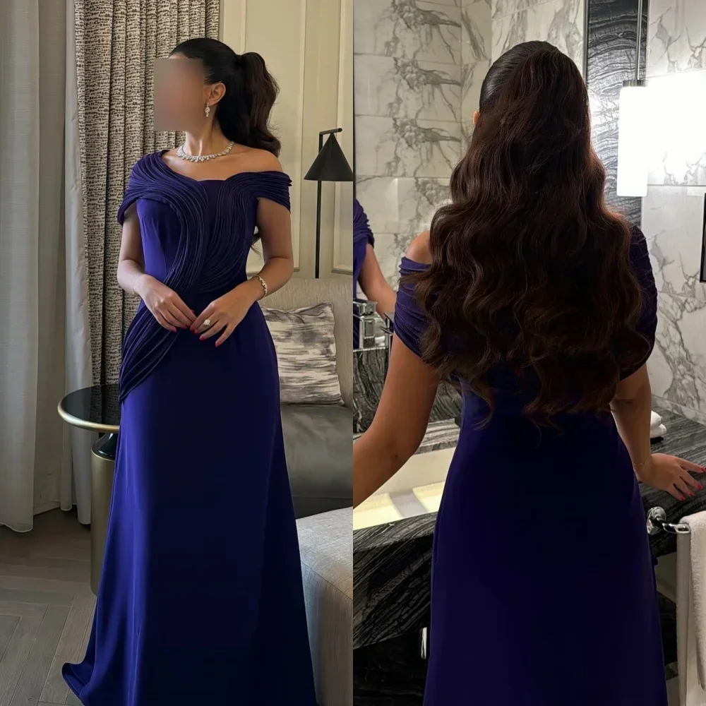 

Customized Off The Shoulder Long Evening Dresses Pleat A-line Prom Dresses Unisex Chinese Style Formal Casual Simple Retro