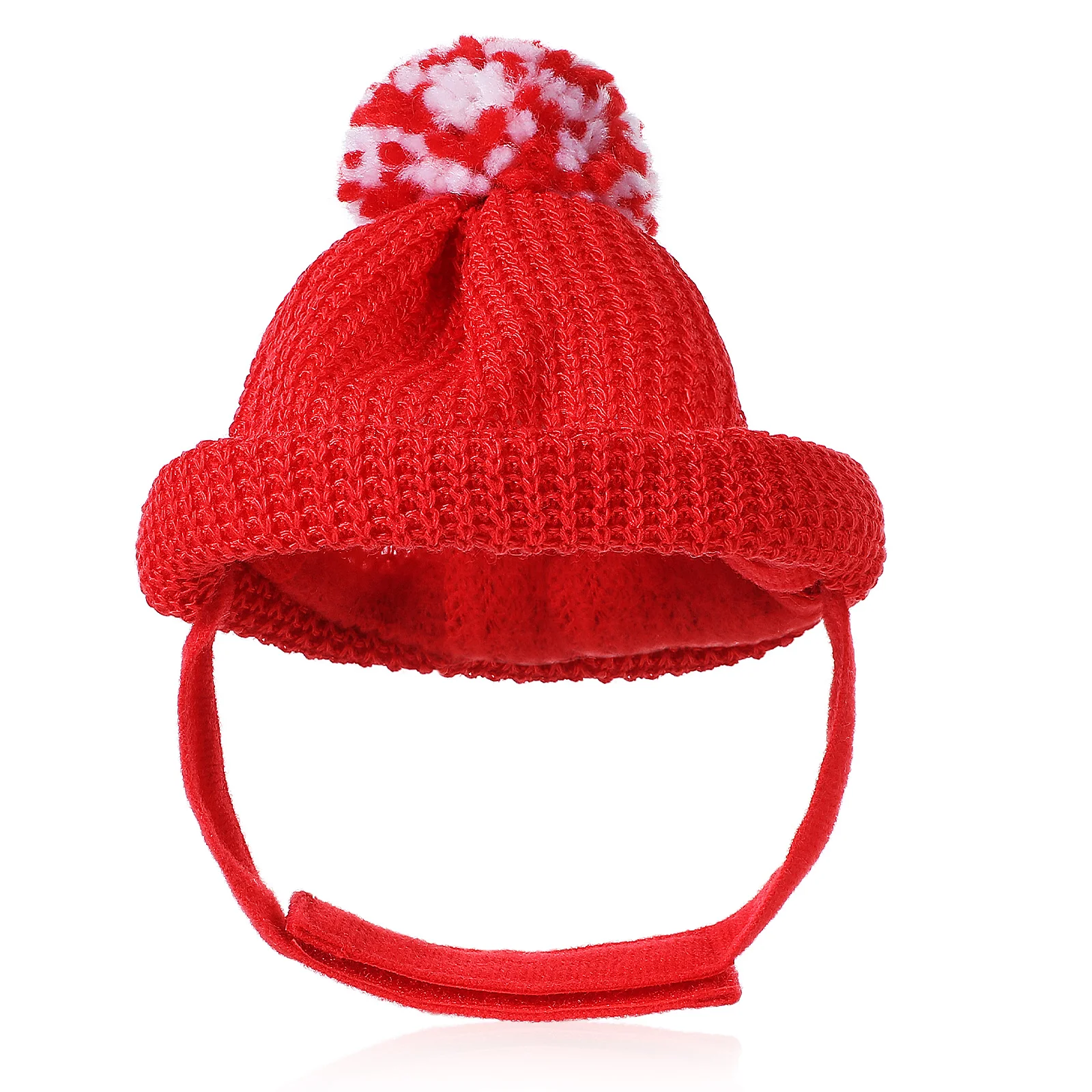 

Christmas Atmosphere Pet Hat for Cold Winter Parties with Red White Yarn Ball Easy Sticker Closure Dog Knitted Beanie Cat