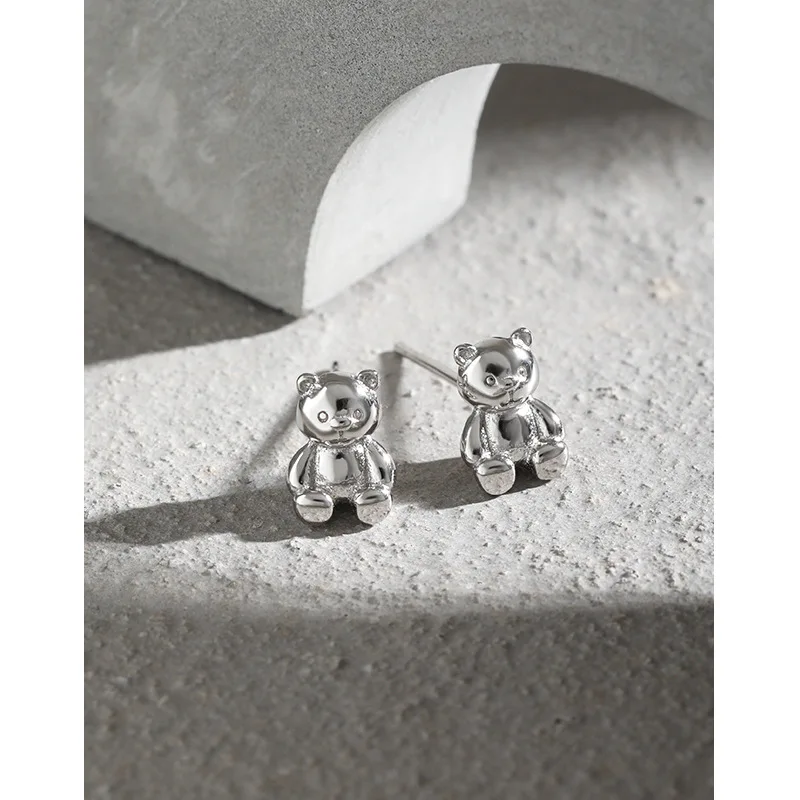 Original S925 sterling silver cute cartoon mini bear earrings fashionable luxury banquet jewelry boutique gift