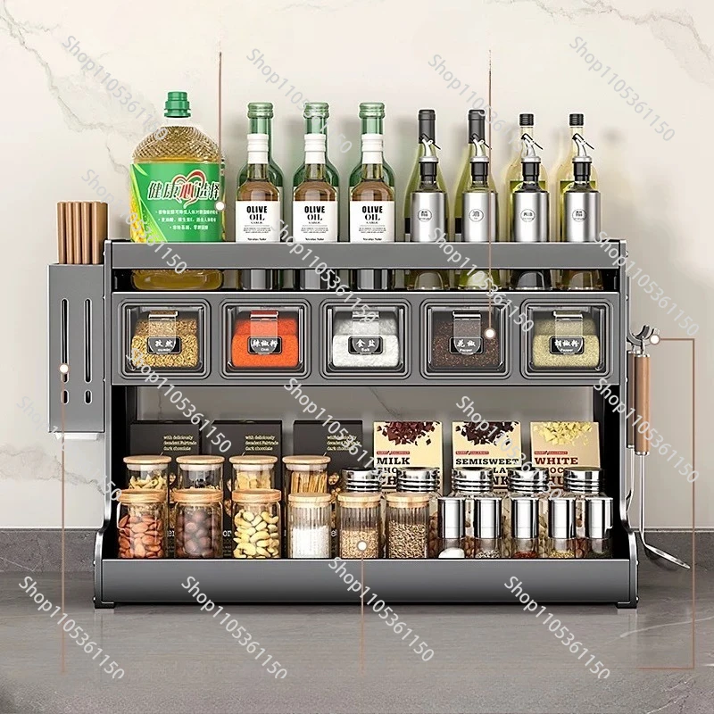 

Kitchen seasoning rack can multifunctional wall mounted Oil salt sauce vinegar storage non perforated spice storage box