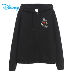 Disney Mickey Mouse Disneyland Embroidery Hooded Sweatshirt Women Zip Up Hoodies Fleece Jacket Tops Female Casual Streetwear