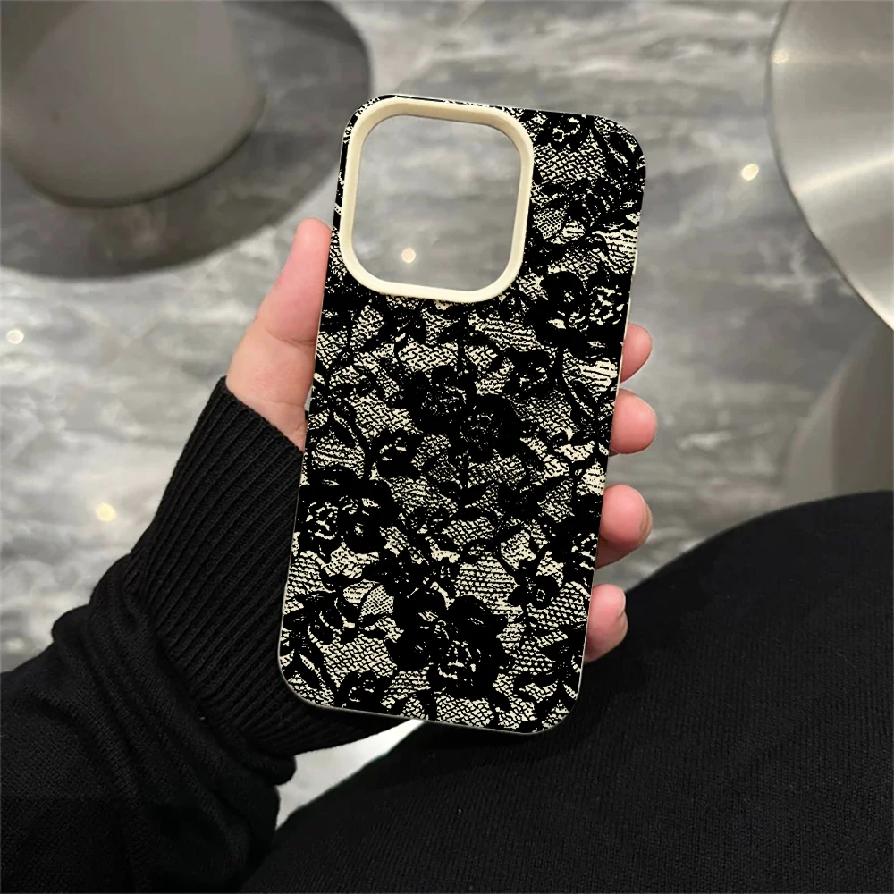 Spitzenrosen-Handyhülle für iPhone 17 16 15 14 13 12 Pro Max 16 15 14 Plus 17 16 15 14 13 12 11 Pro 17Air XR Silikon-Matt-Cover – Detail 5