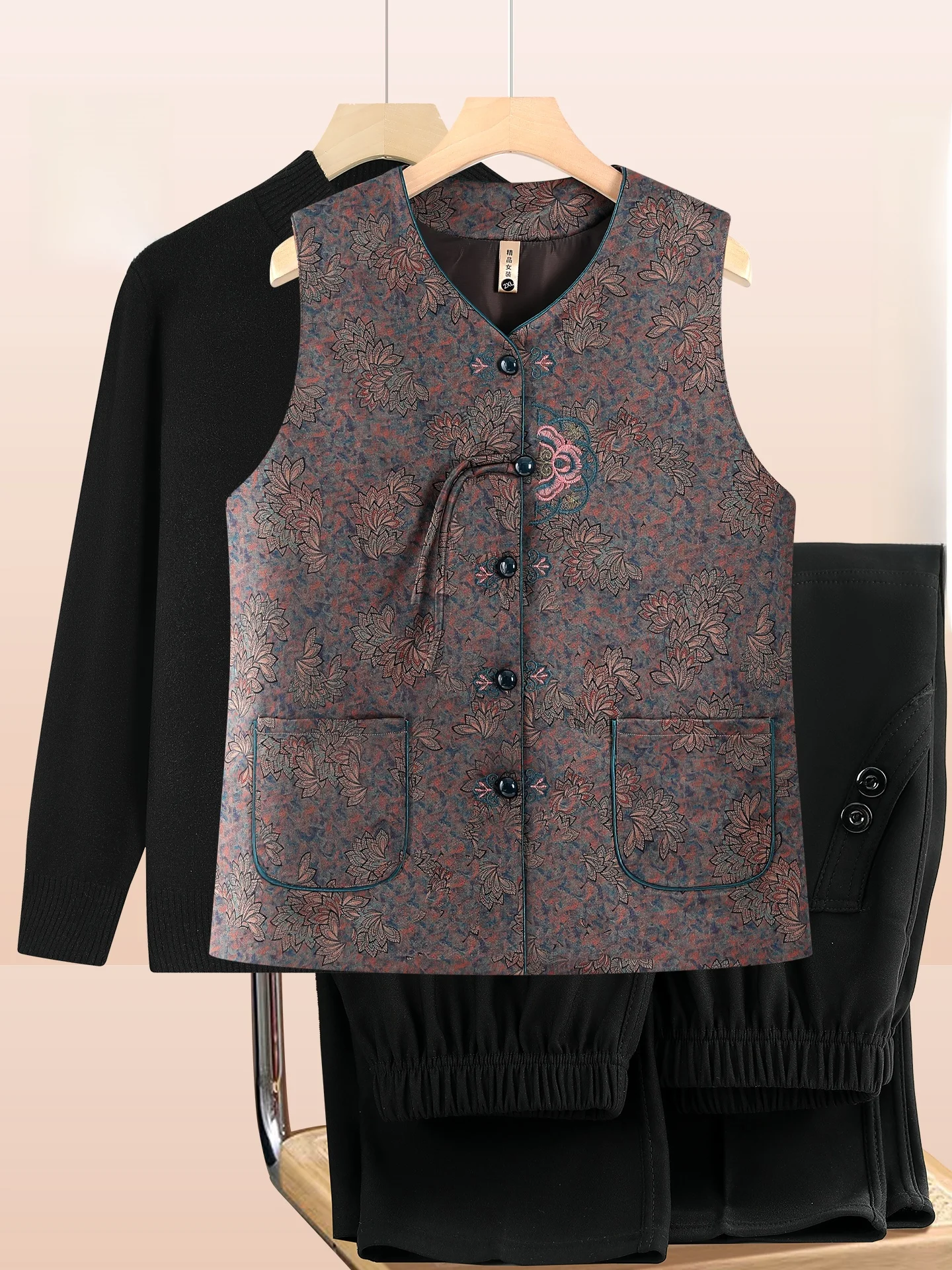 

Новый китайский жилет-кардиган для мам и женщин среднего возраста, осенняя верхняя одежда, круглый вырез, без рукавов