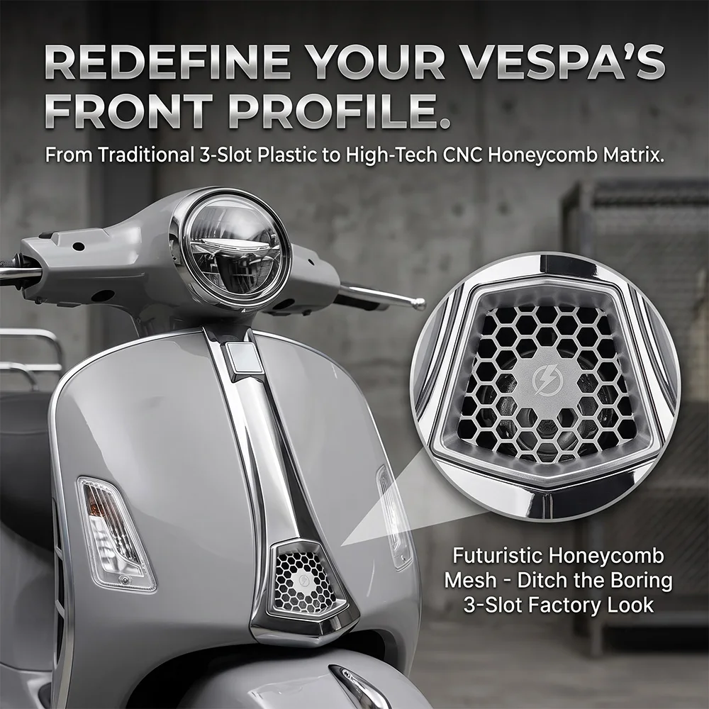 For Vespa GTS 150 250 300 310 2019-2026 Scooter Honeycomb Front Horn Cover Tie Bracket HPE Facelift Generation Matrix Mesh Panel