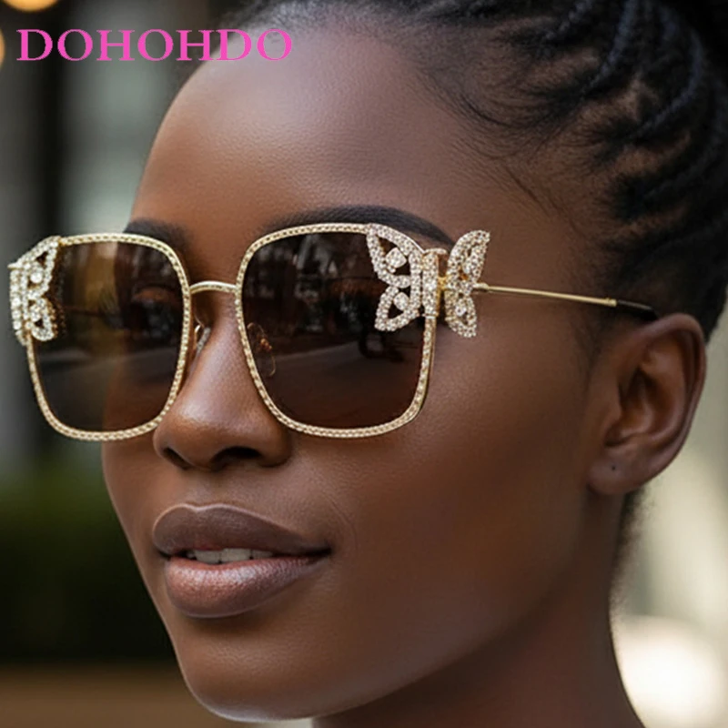

Trend Metal Square Butterfly Imitation Diamond Women Sunglasses Retro Brand Punk Eyewear Men Outdoor Travel Shade Sunglass UV400