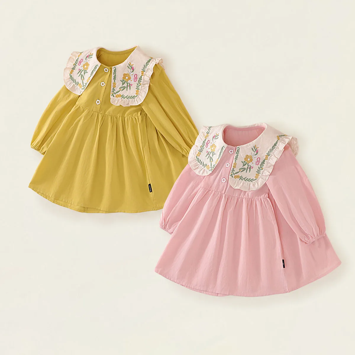 

2025 Kids Casual Dresses For Kids Spring Clothing French Embroidered Lapel Princess Dress Fashions Children'S Dress 2-8 Years