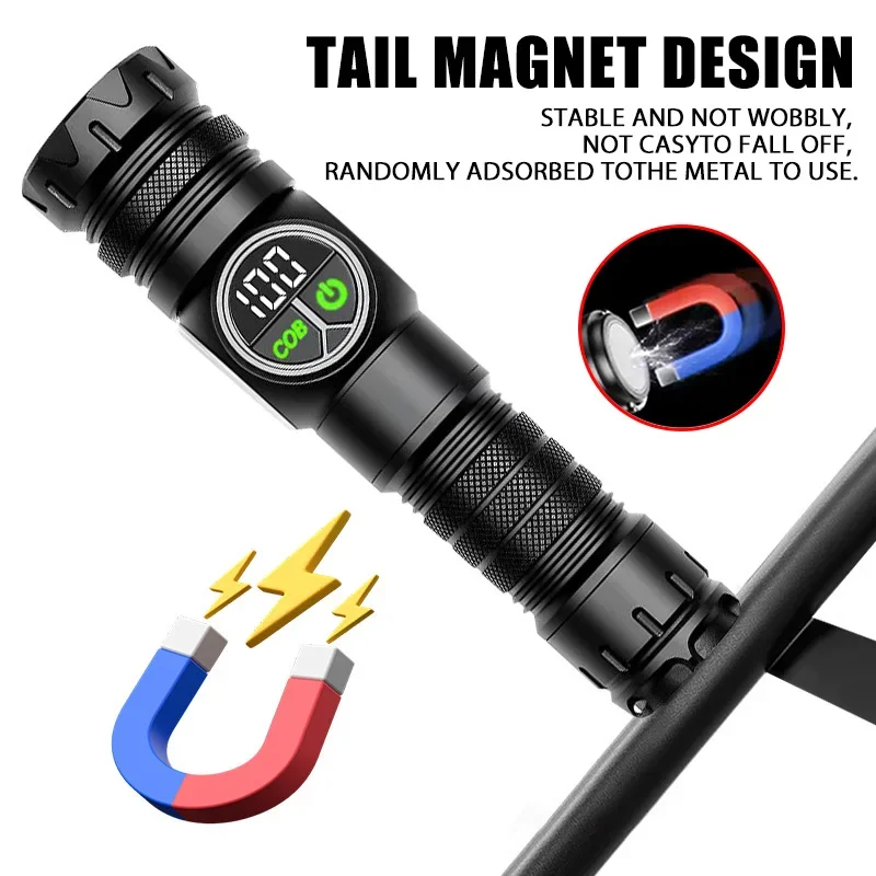 High Power Tactical Rechargeable Led Flashlight Long Range 50W Powerful Lantern Usb Rechargeable Emergency Magnet Camping Torch