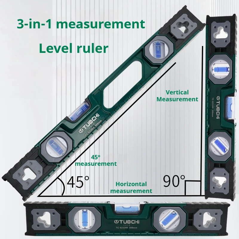 مسطرة المستوى المنزلي مستوى التوازن المغناطيسي ثلاثة فقاعات أفقية عمودية 45 °   أدوات قياس عالية الدقة