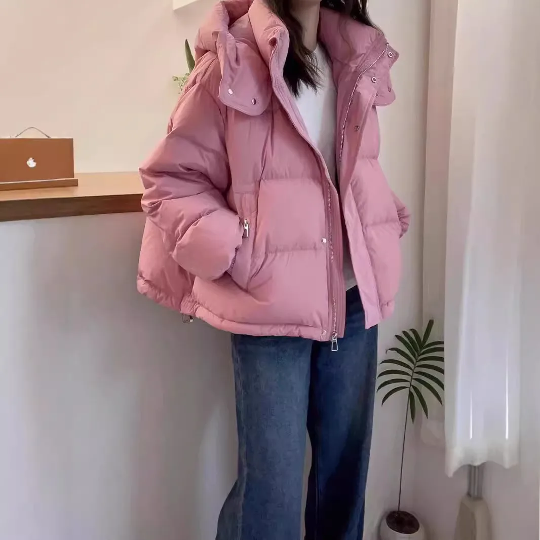 

Женская новая корейская зимняя куртка, повседневное свободное пуховое пальто большого размера с капюшоном, теплые мягкие хлопковые пуховики, зимние куртки