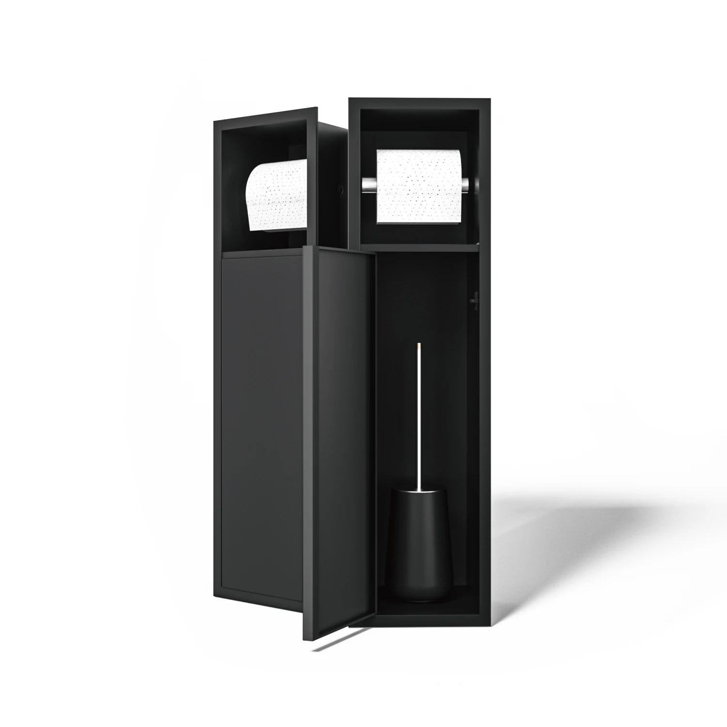 OEM Multifunctional Recessed Toilet Paper Holder Stainless Steel Brush Stand Bathroom Storage