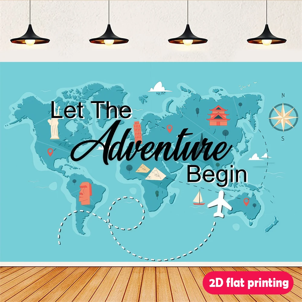 لافتة تبدأ المغامرة، معالم خريطة العالم، طريق منقط، موضوع مغامرة متعدد الأغراض، ديكور حلم السفر في الأماكن المغلقة #1