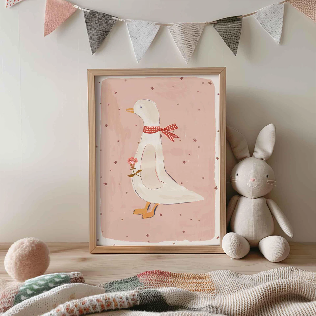 Cute Goose Duck Pink Painted Illustration Canvas Print Poster Modern Minimalist Art Print for Nursery Home Decor Art Poster Gift