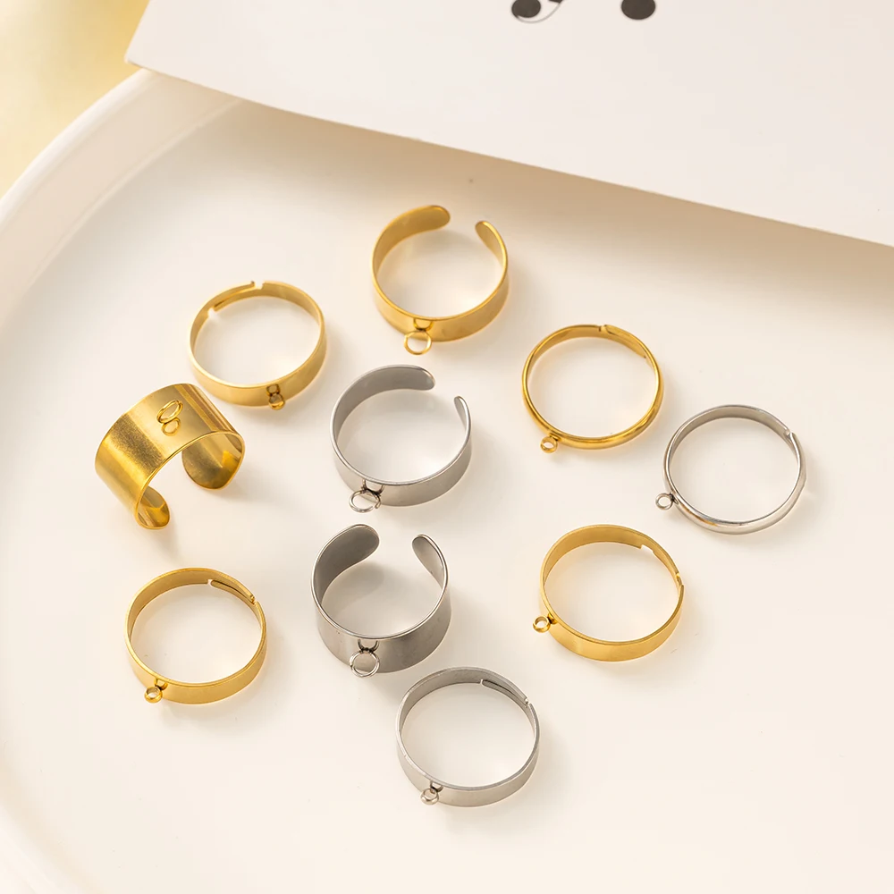 5pcs/Lot Stainless Steel Gold Color Open Adjustable Rings Base For Men Women DIY Jewelry Making Supplies Findings Accessories view 3