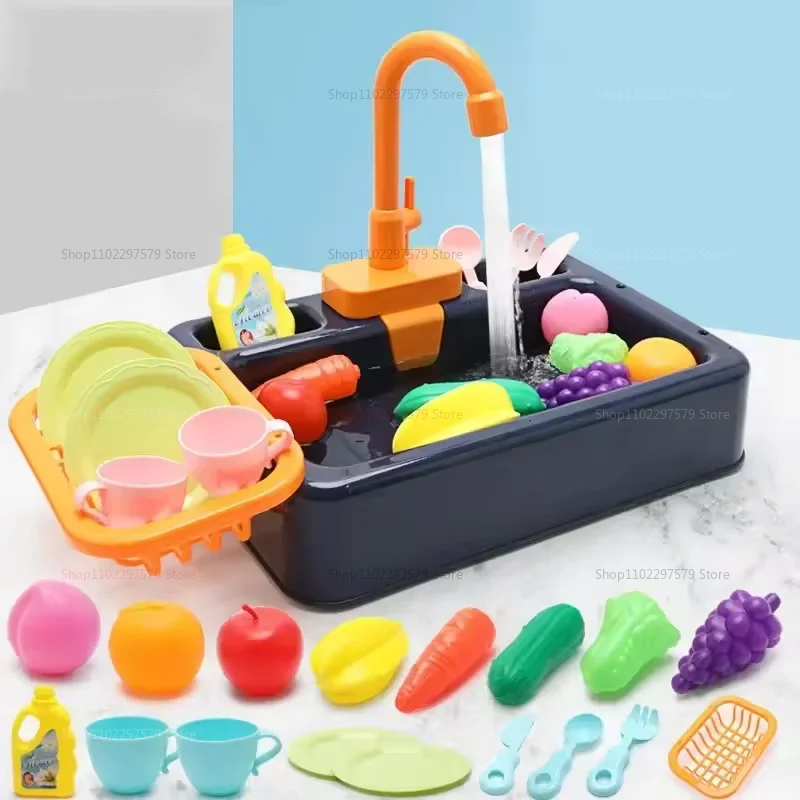 Enfants cuisine jouets Playset lave-vaisselle électrique semblant nourriture jeu de rôle éducatif été jouet enfant cuisine semblant jouer ensemble de cuisine