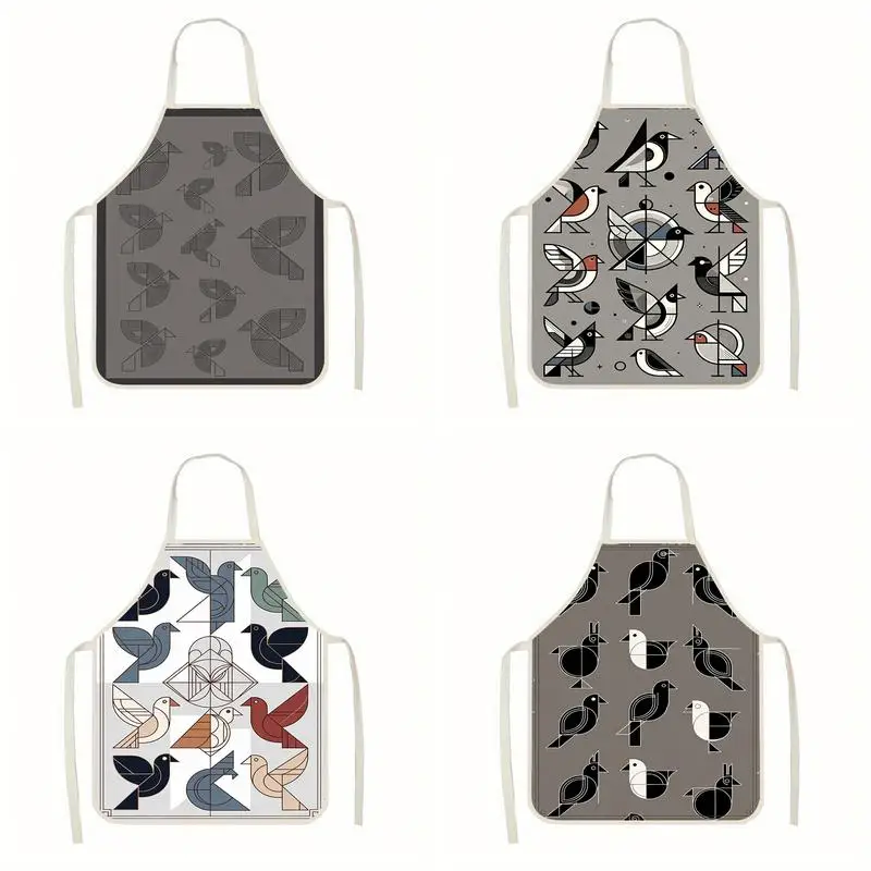 

Birds Geometric Pattern Linen Apron, Suitable For Kitchen Cooking, Parent-Child Interaction, Painting And Other Scenarios