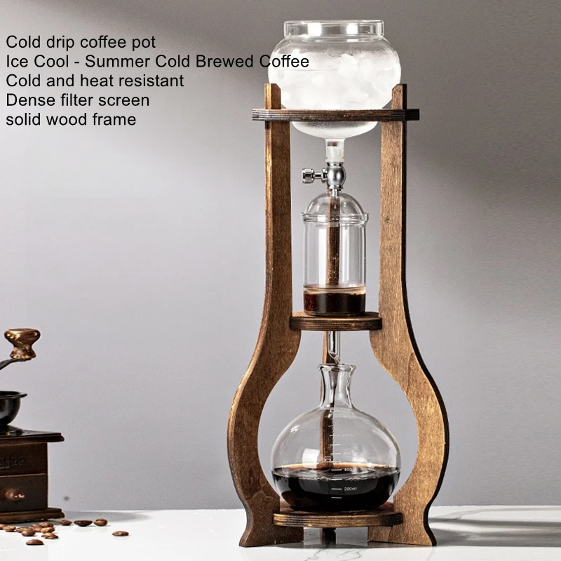 Ice Drip Coffee Maker, Cold Brew Pot, Wooden Pour-Over Coffee Set, Cold Brew Coffee Maker, Drip-Style