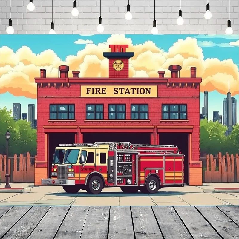 Fondo Fotográfico para Estación de Bomberos, Camión de Bomberos, Campana de Alarma, Hidrante, Póster de Incendios, Fondo para Fiesta, Decoración de Pared