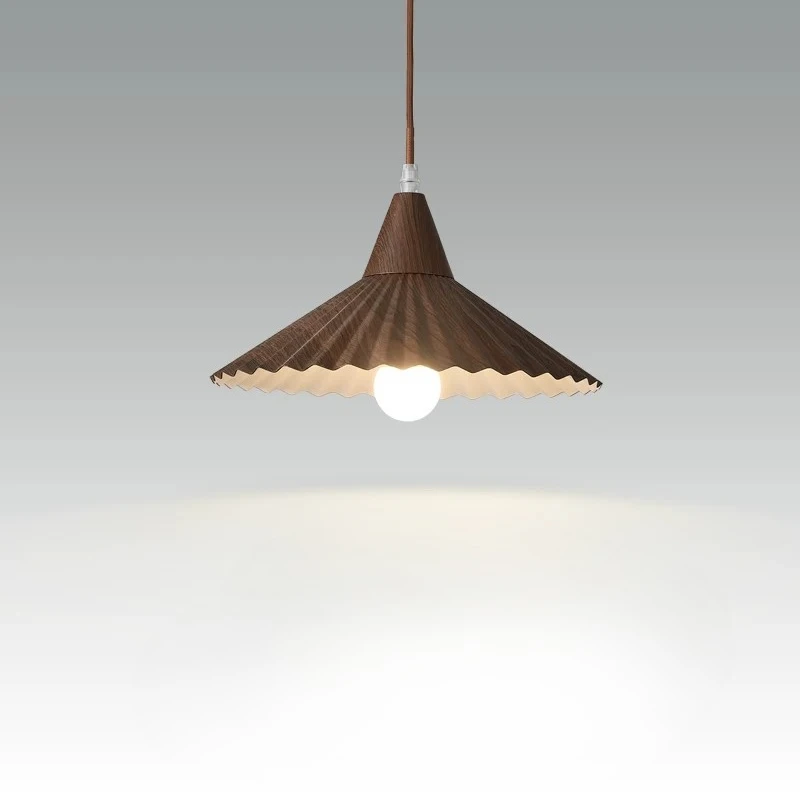 

Designer Creativity Pleated Pendant Lights Restaurant Dining Table Bar Bedroom Bedside Minimalist Wood Grain Color Hanging Lamps