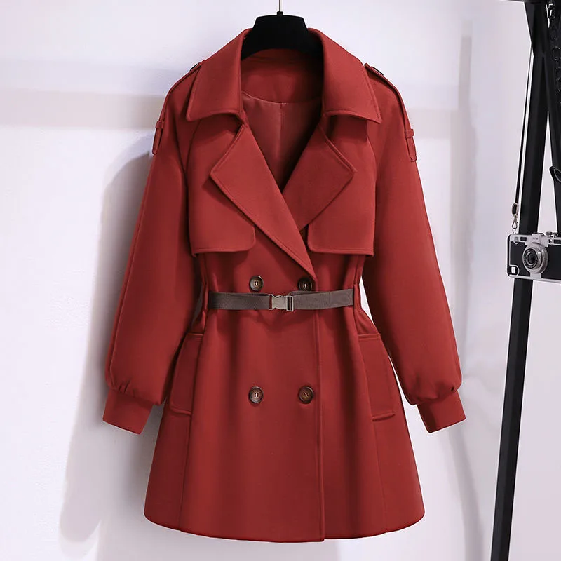 New Extra Large Size Women's Windbreaker Coat Spring Autumn Temperament Long Trench Coats Female Office Professional Clothing