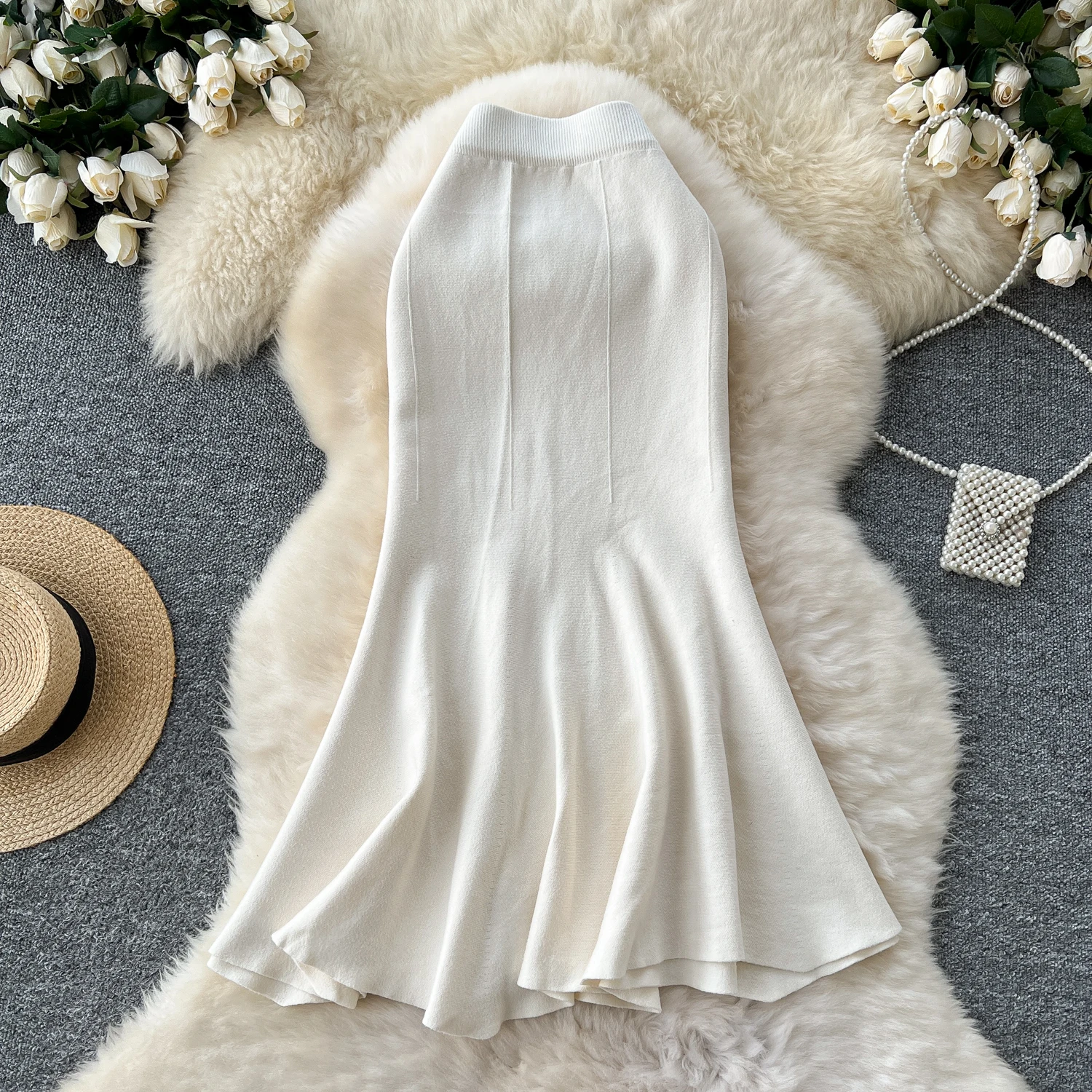 여성 시크 니트 머메이드 스커트 하이웨이스트 우아한 패션 랩 스커트 가을 겨울 의류