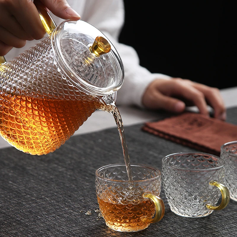 Japanese Style Large-capacity Glass Teapot Handmade Fish Scale Glass Pot 2021 New Hot Office Home Kitchen Accessories