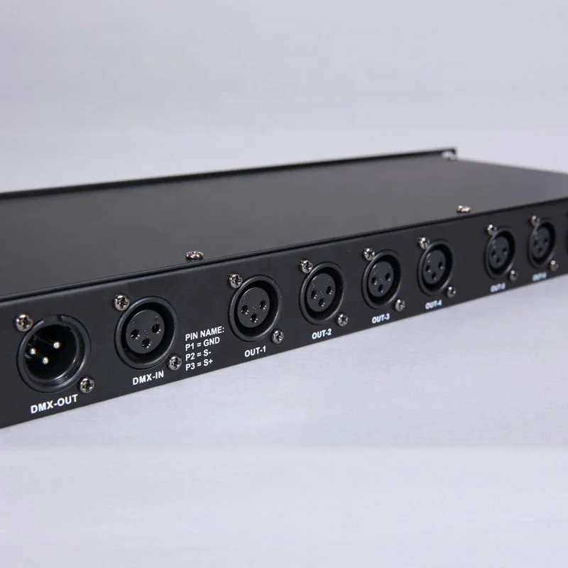 Rozdzielacz DMX 8-kanałowy, wzmacniacz sygnału 8-kanałowy, 8 wyjść rozdzielających sygnał z niezależną izolacją elektryczną