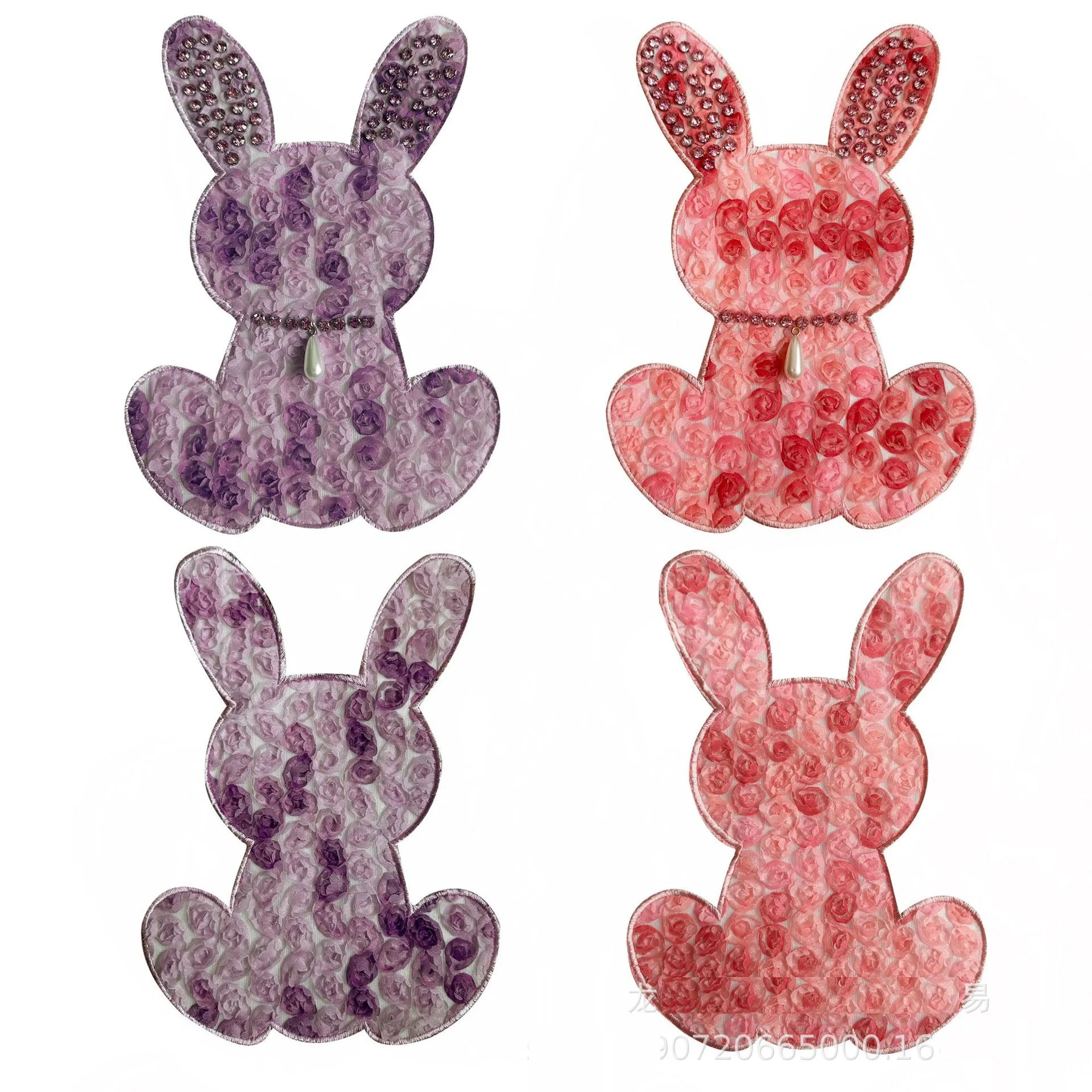 1pcs The new heavy diamond mesh rose rabbit design sense of fashion without backing need to sew dense