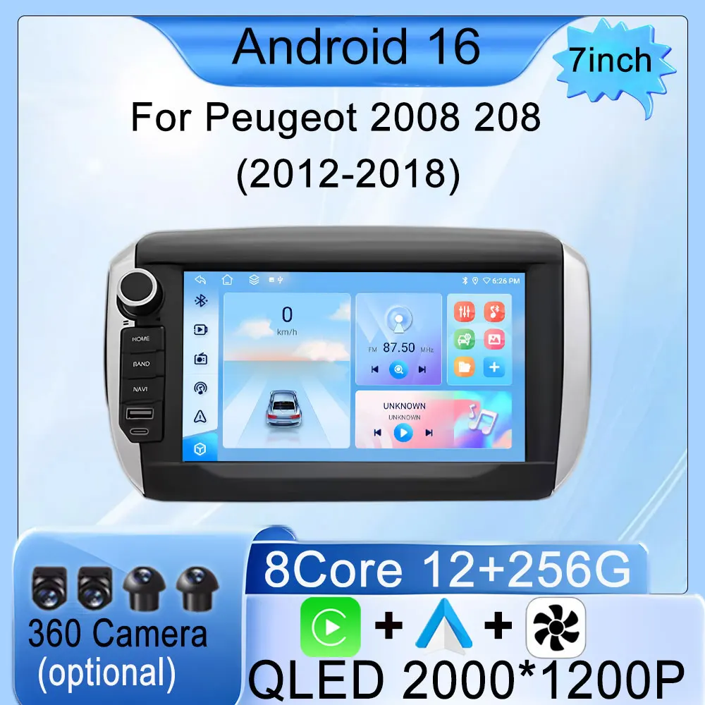 HD-экран Carplay Автомобильный радиоприемник Видео Аудио Мультимедийный плеер DSP Стерео GPS Navi для Peugeot 2008 208 2012-2018 Разделенный экран WIFI