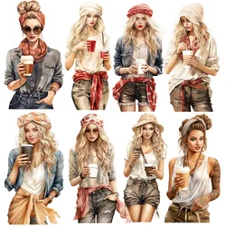 12Pcs/Pack Vintage Coffee Girls Sticker DIY Craft Scrapbooking Album Junk Journal Decorative Stickers