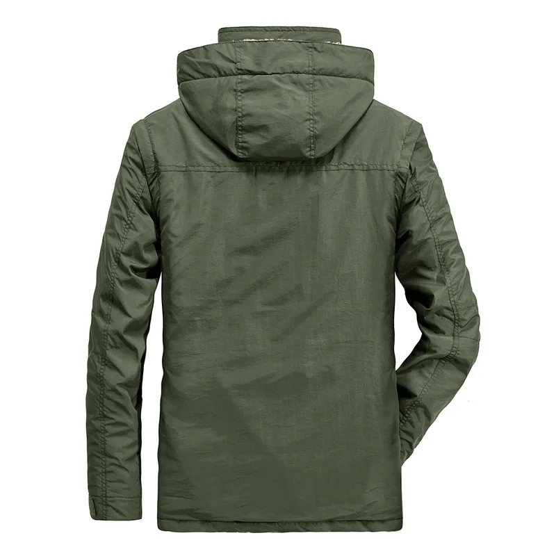 Jaqueta com capuz forrado com lã masculina, Parka térmica, Bolso de neve, Grosso, Mangas destacáveis, Windproof, Exterior, Moda, Inverno