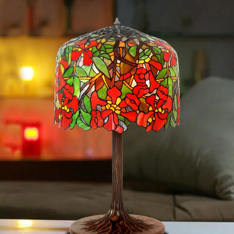 

[Lingxiao Flower] 18-inch antique, art, decorative villa, colored glass handmade, all-copper table lamp