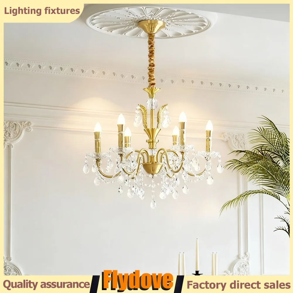 

Vintage Brass Living Room Pendant Light French LED Restaurant Designer's Light Luxury Princess Bedroom Crystal Light 220V