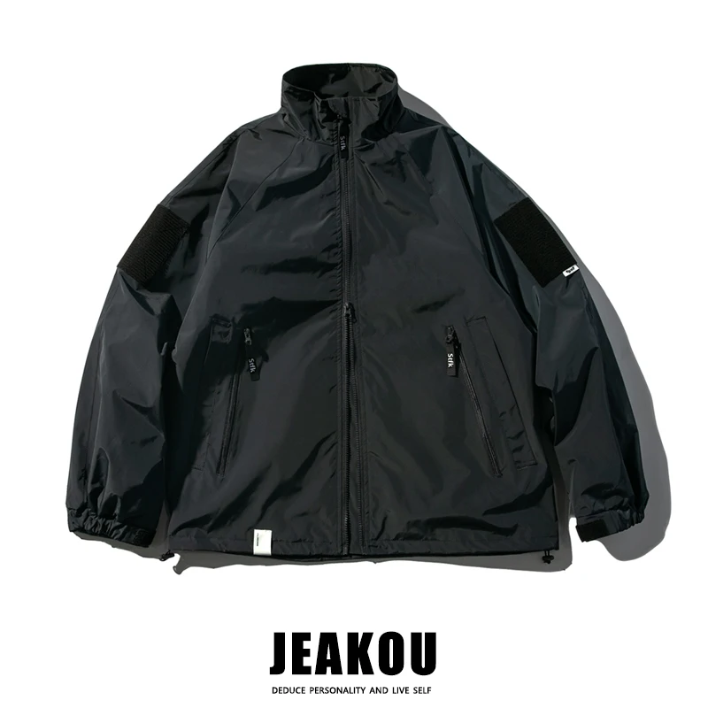 

Водонепроницаемая рабочая одежда с двойной молнией и воротником-стойкой для мужчин, весенне-осеннее модное американское функциональное ветрозащитное пальто