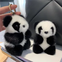 Faux Fur Panda Pendant Plush Doll for Women Bag Ornaments Cute Mink Fur Panda Car Keychain Animal Car Key Chain Birthday Gifts