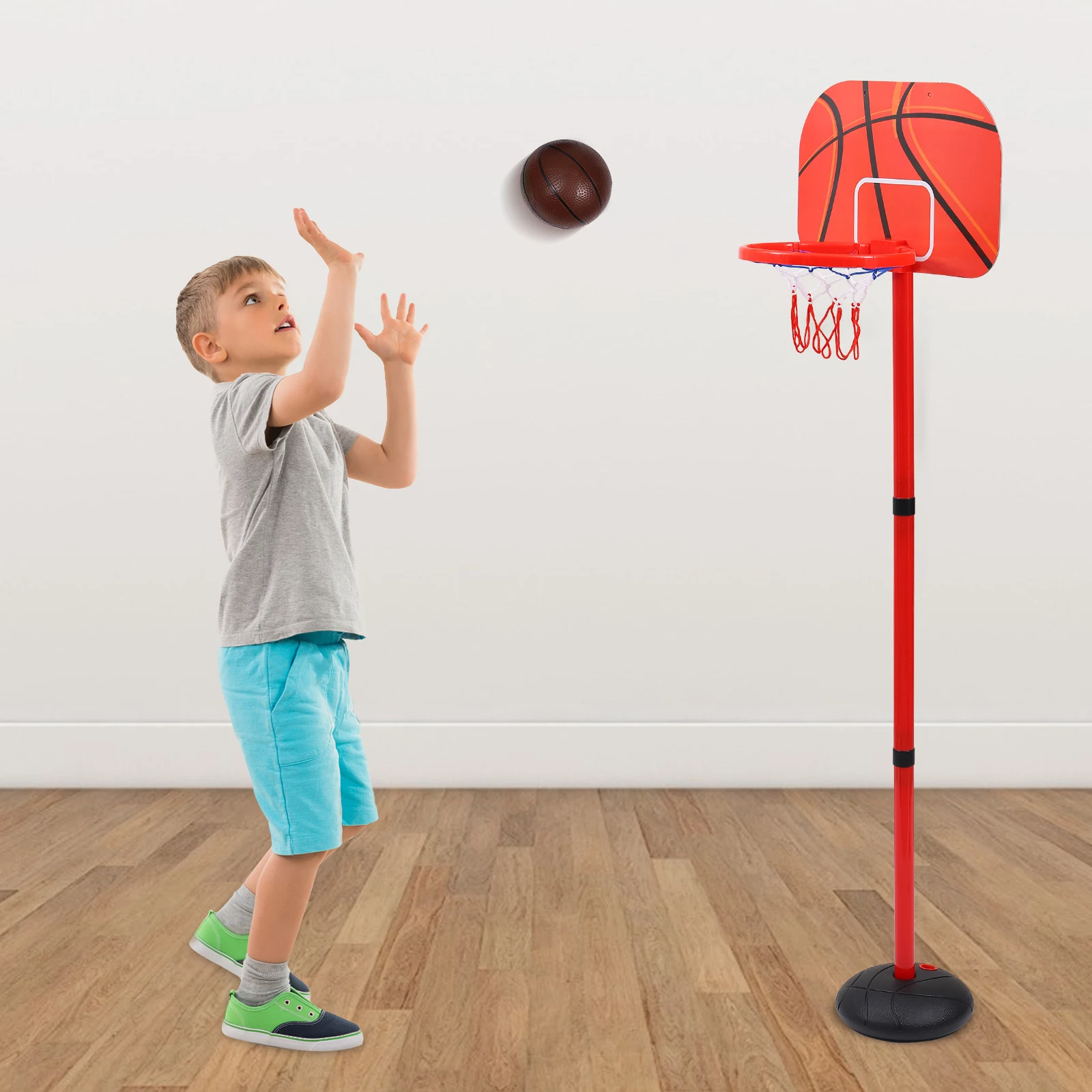 

Adjustable Basketball Hoop Stand Toy Game Kids Indoor Training Set Easy Assembly Smooth Edges PP Plastic for Children
