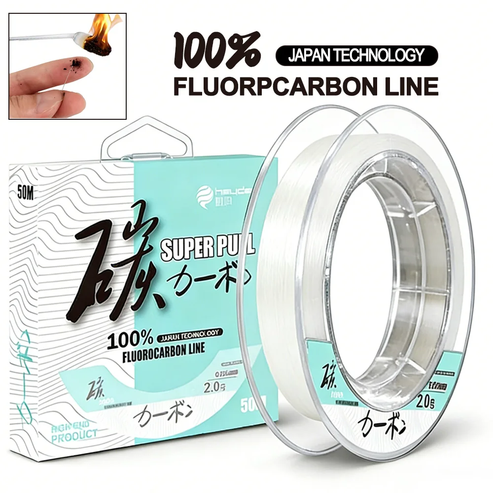 VIKINGAR 50M 100% Fluorocarbon Angelschnur Japanische Ultra-Weiche Null-Memory Unsichtbare Kristallklare Schnurschnur Schnell Sinkend Pesca
