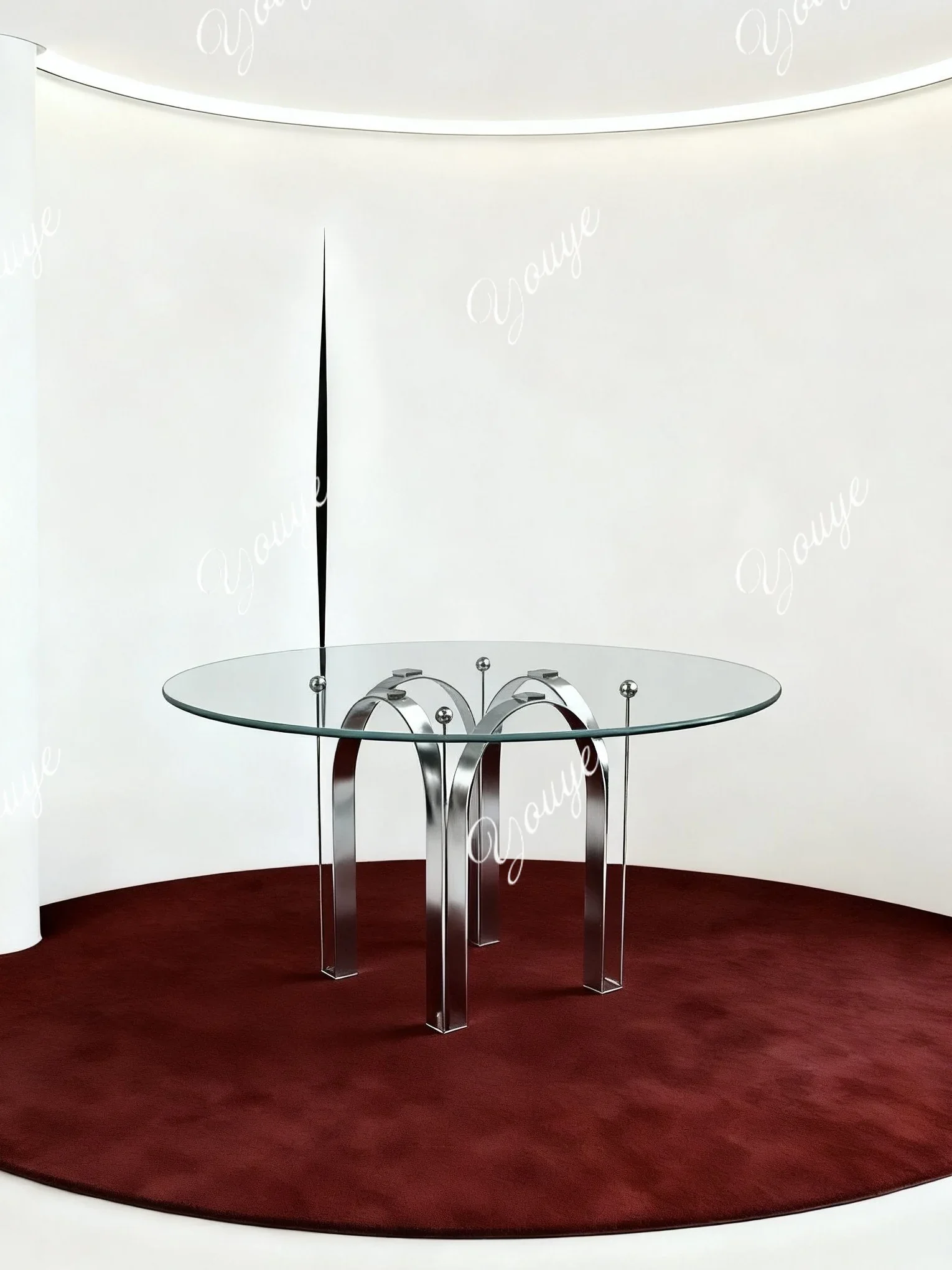 

J Dining Table Round Nordic Light Luxury Retro Desk Negotiation Table Stainless Steel Lacquered Glass Surface