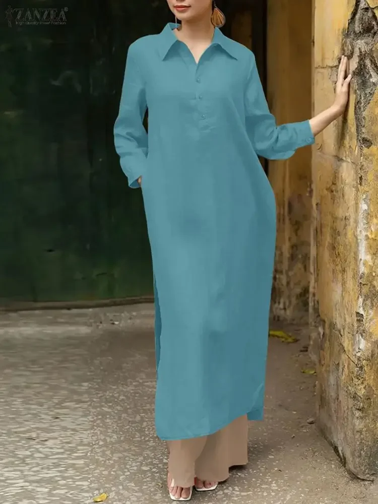 ZANZEA Elegant Fashion Long Shirt Dress Women Fashion Maxi Sundress 2025 Long Sleeve Button Solid Party Vestidos Holiday Robe