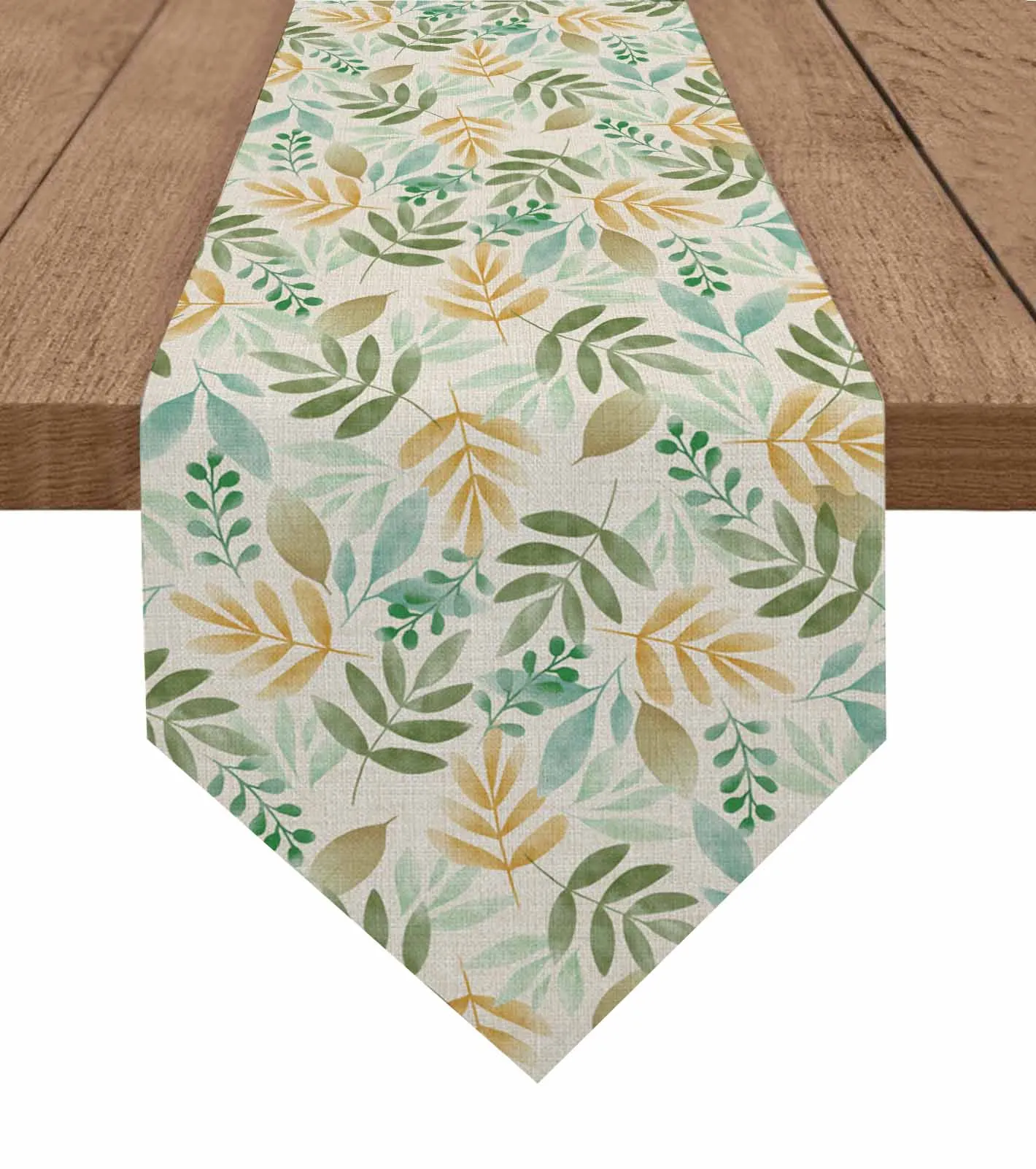 Plant Tea Green Leaves Forest Green Leaves Table Runner Wedding Party Tablecloth Coffee Dinning Table Decoration Table Runner