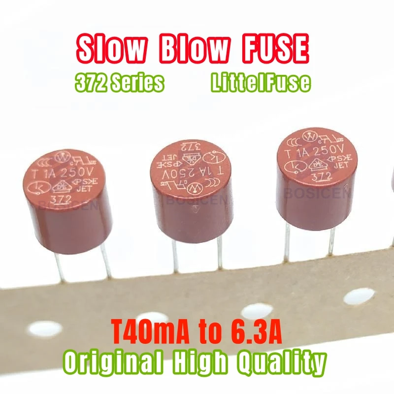 5 STKS 372 Ronde Slow Blow Time-Lag Zekering T40MA T50MA T400mA T500mA T1A T2A T2.5A T3.15A T4A T5A T6.3A 250 V Cilindrische zekering LCD TV