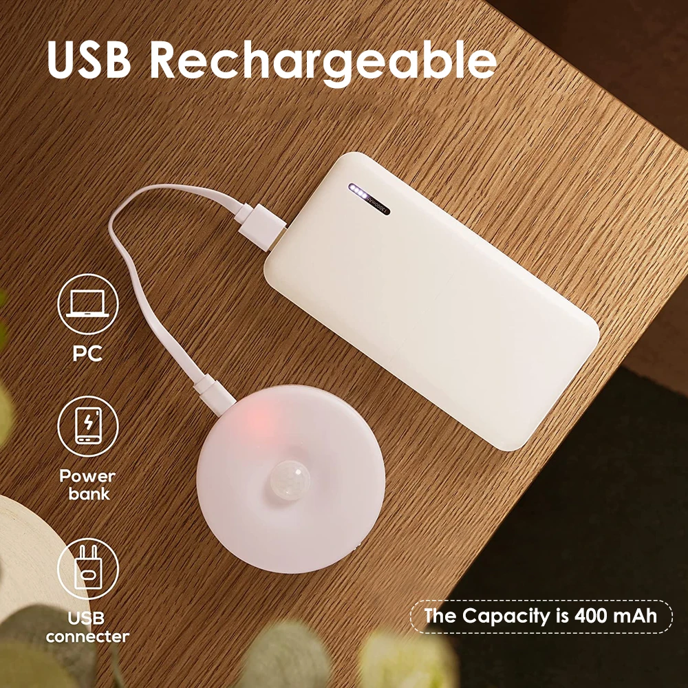 Luz Nocturna LED con Sensor de movimiento PIR, lámpara de emergencia recargable por Usb para dormitorio, cocina, armarios, lámpara de armario inalámbrica montada en la pared