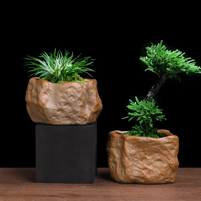 

Imitation Stone Rough Pottery Succulent Flower Pot Calamus Bamboo Green Plant Ceramic Flower Pot Gardening Decoration
