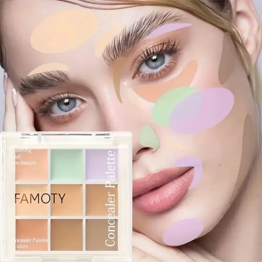 9-Color Flawless Concealer Palette - Waterproof, Sweatproof, Full Coverage - Corrects Spots, Acne, Dark Circles, Tear Grooves