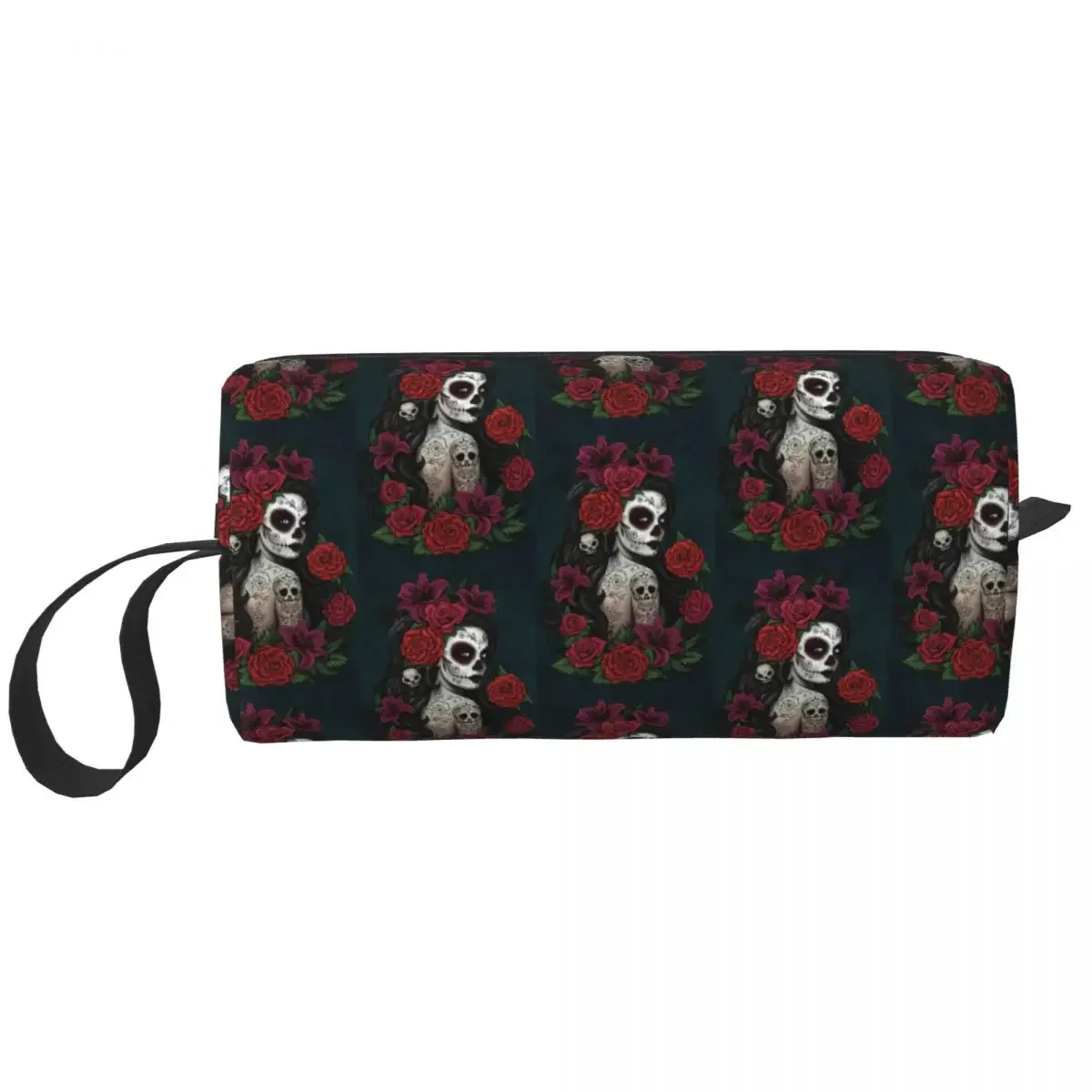 Mexican Sugar Skull Day Of The Dead Toiletry Bag Skeleton Gothic Halloween Makeup Cosmetic Beauty Storage Dopp Kit Case