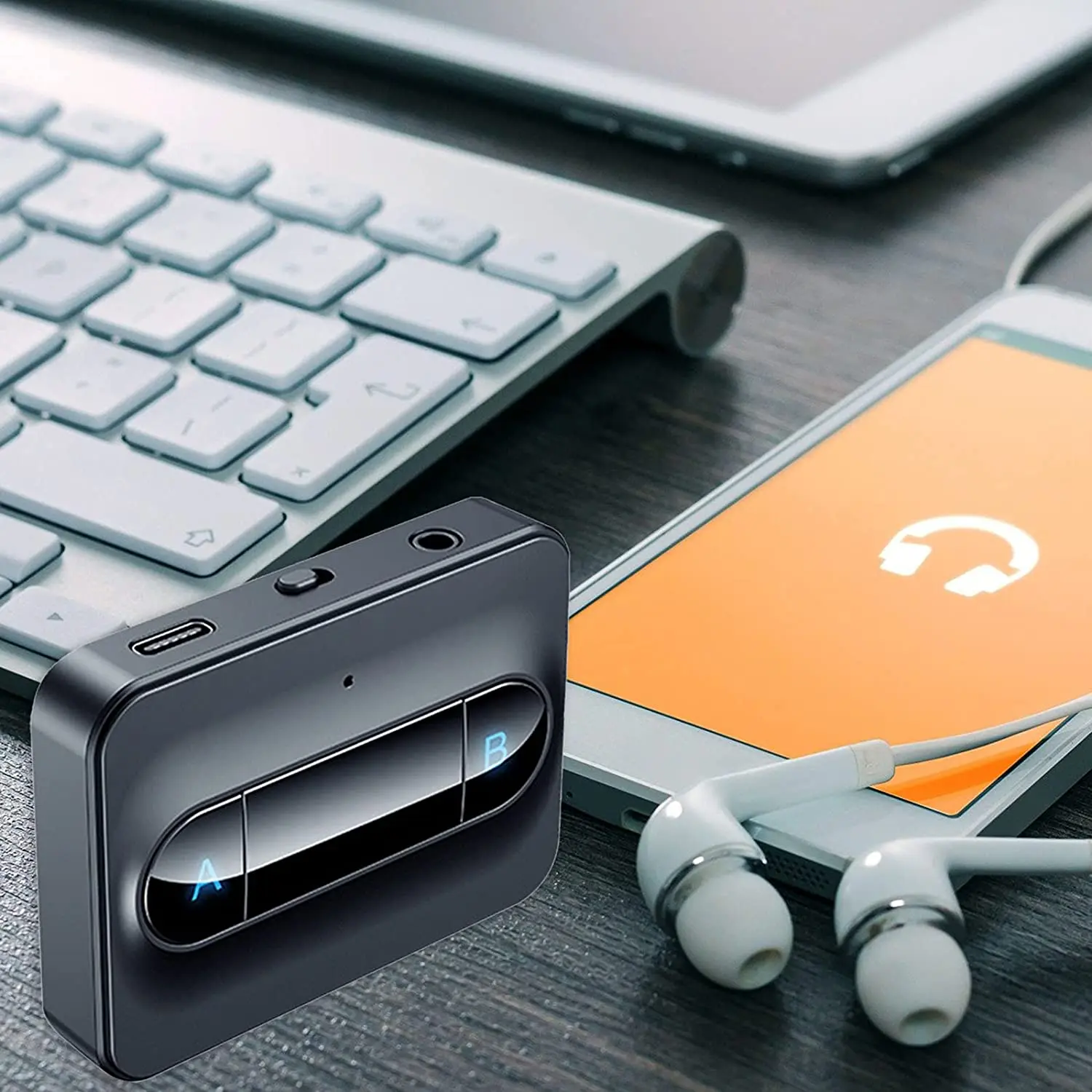 AT77 بلوتوث 5.0 محول الارسال المزدوج وصلة سماعات الرأس نظام الصوت المنزلي الأسود