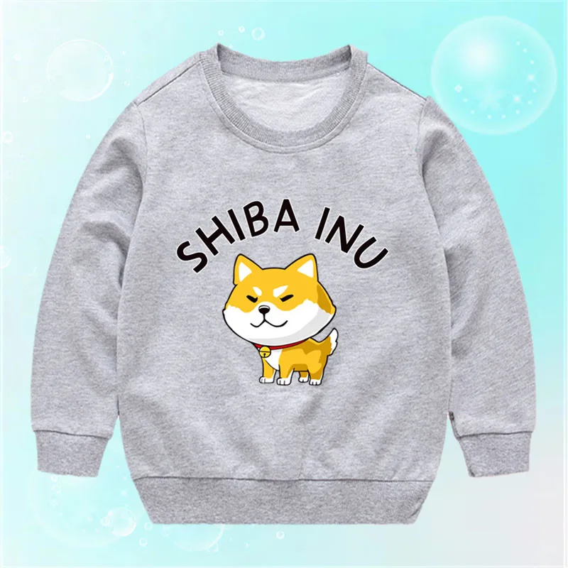 Cartoon Dogs Print Crew Neck Hoodie Boys Girls Long Sleeve Cotton Tops for Shiba Inu Sweatshirt Children Birthday Gifts Clothes