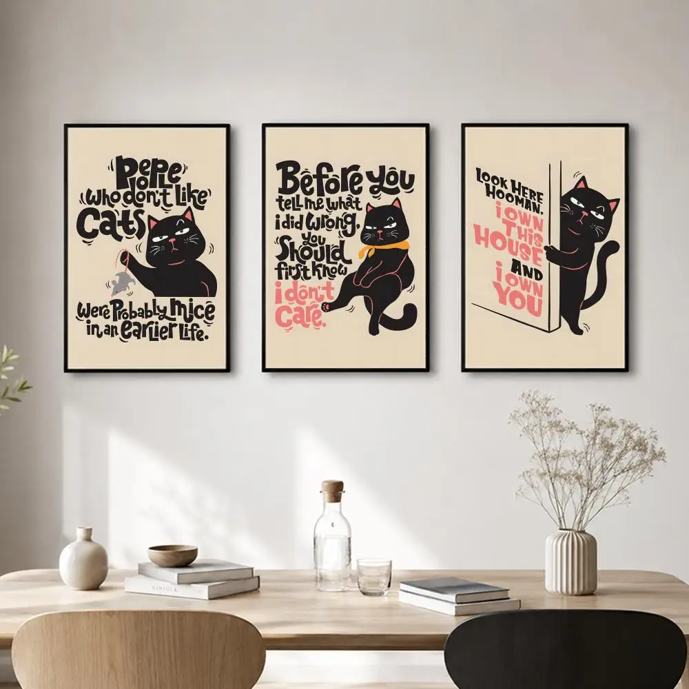 Animal Funny Cat Poster Self-adhesive Art Waterproof Paper Sticker Coffee House Bar Room Wall Decor