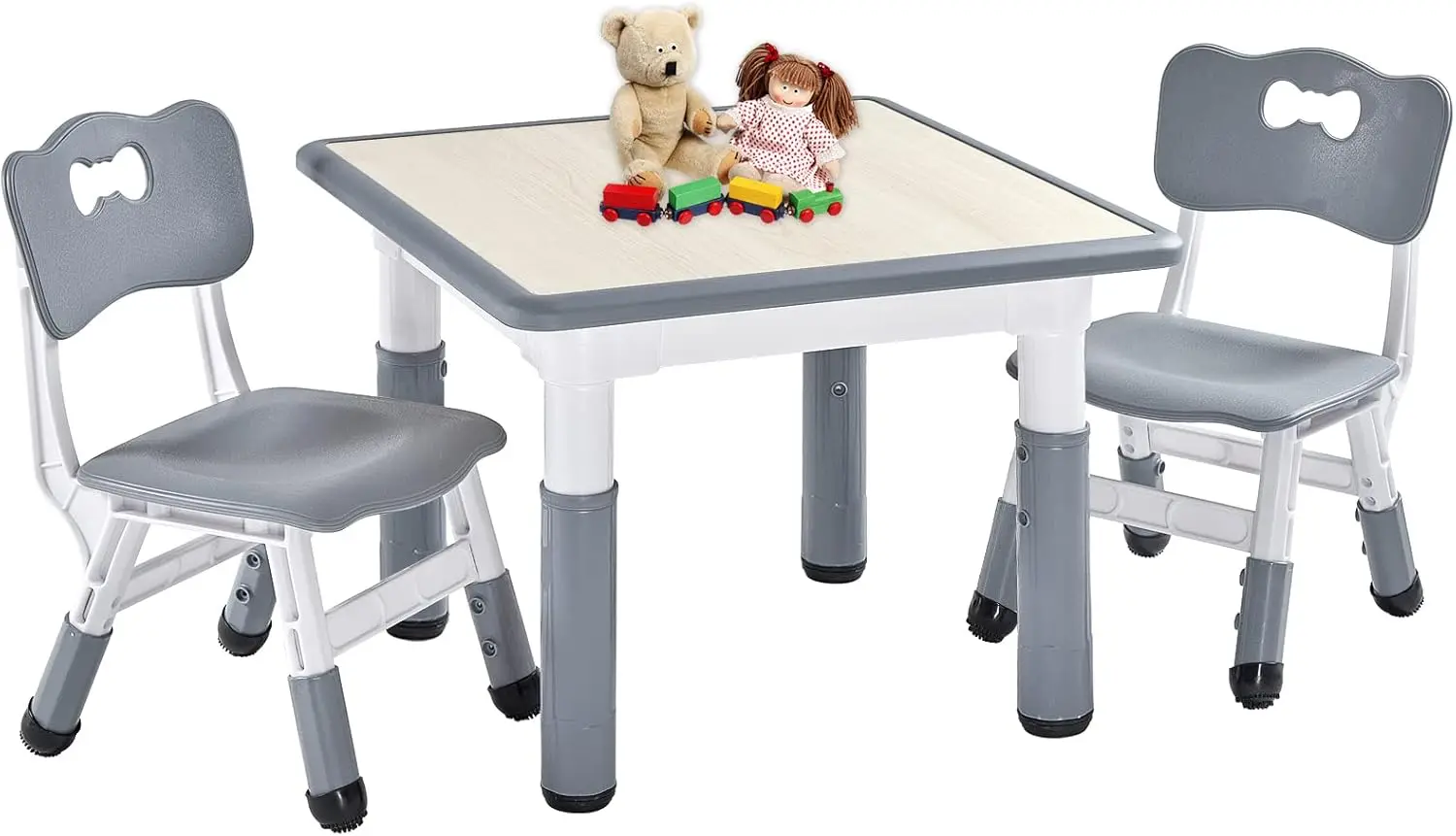 

Kids Table and 2 Chairs Set, Height Adjustable Toddler Table and Chair Set for Ages 3-8, Easy to Wipe Arts & Crafts Table