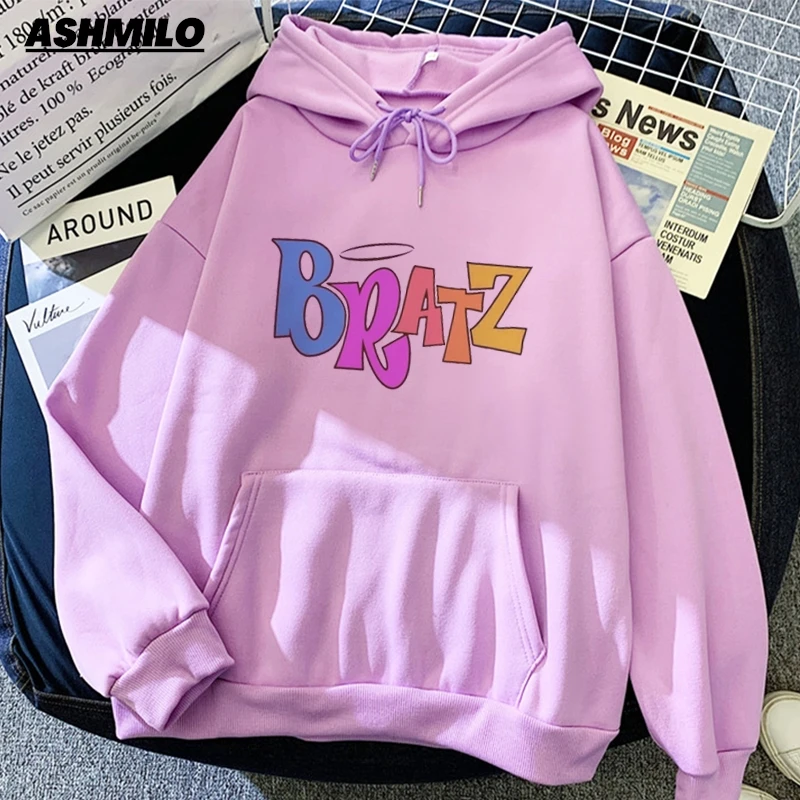 Hip Hop Streetwear Kawaii Bratz Letter Print Hooded Sweatshirt Long Sleeve Hooded Pullover Casual Top Loose Hoodie Letter Print